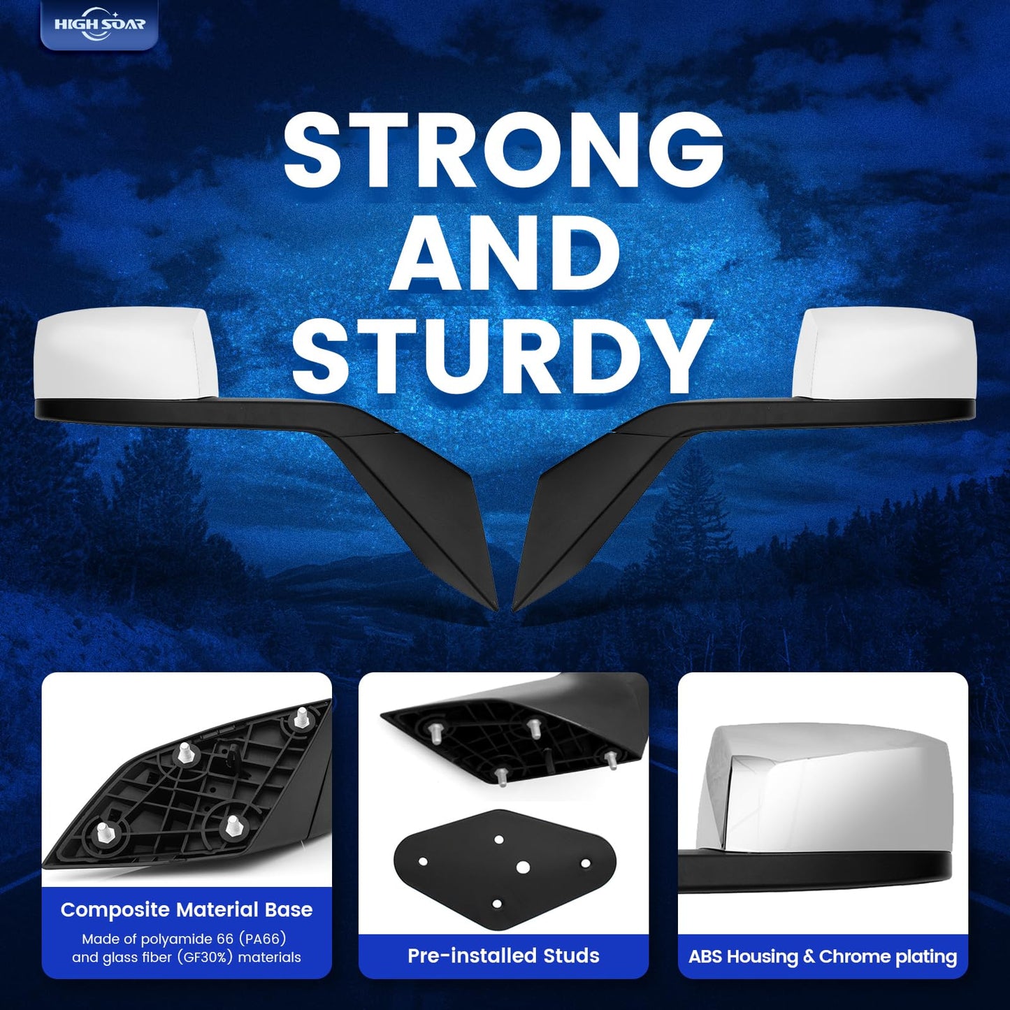 Volvo VNL Hood Mirrors w/ Arms (2004–2014) – Hood Mount - RoadWest Truck Parts - B08DXP21PJ - High Soar