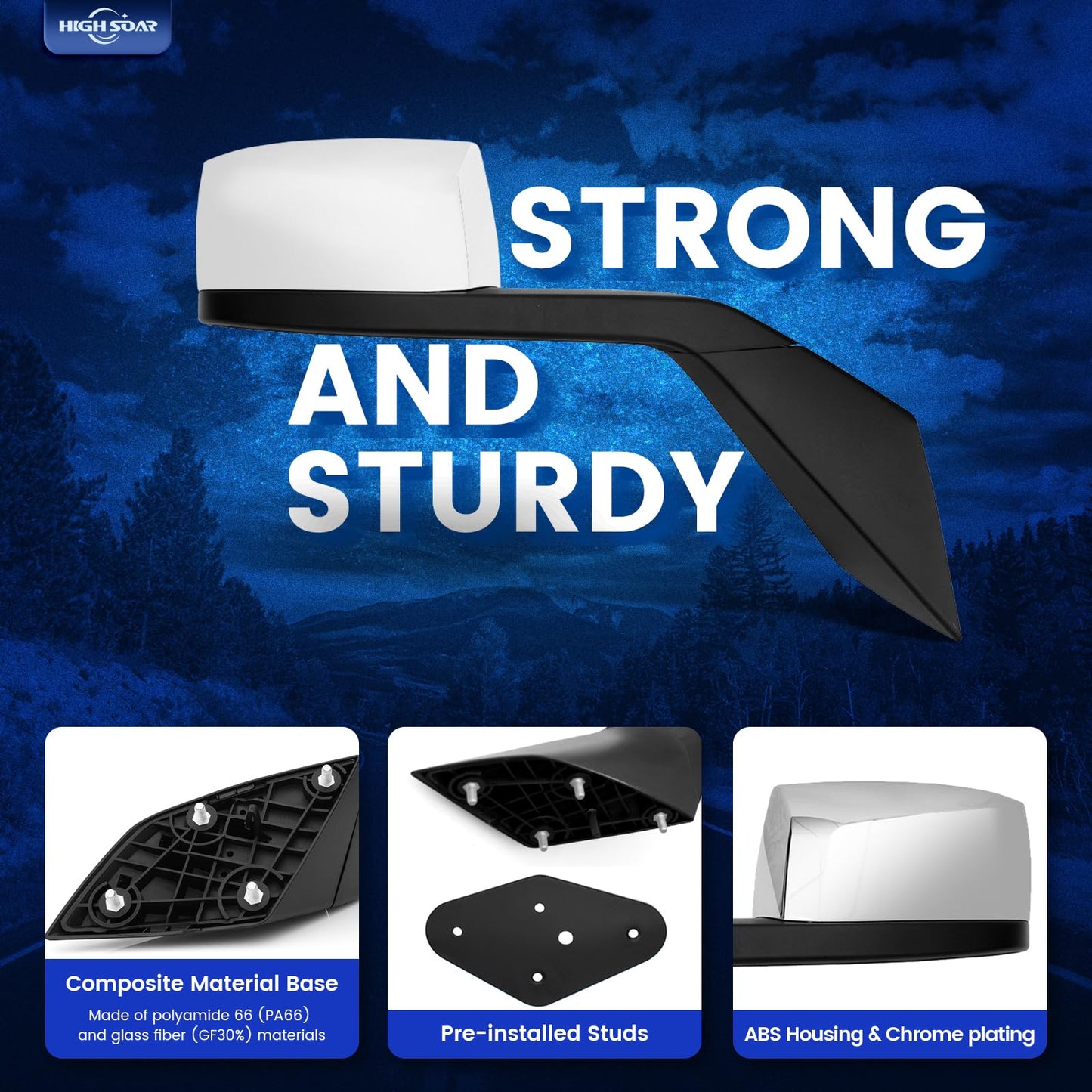Volvo VNL Hood Mirrors w/ Arms (2004–2014) – Hood Mount - RoadWest Truck Parts - B08DXP21PJ - High Soar