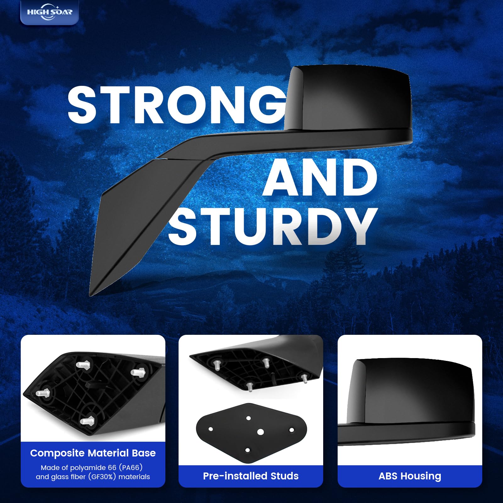 Volvo VNL Hood Mirrors w/ Arms (2004–2014) – Hood Mount - RoadWest Truck Parts - B08DXP21PJ - High Soar