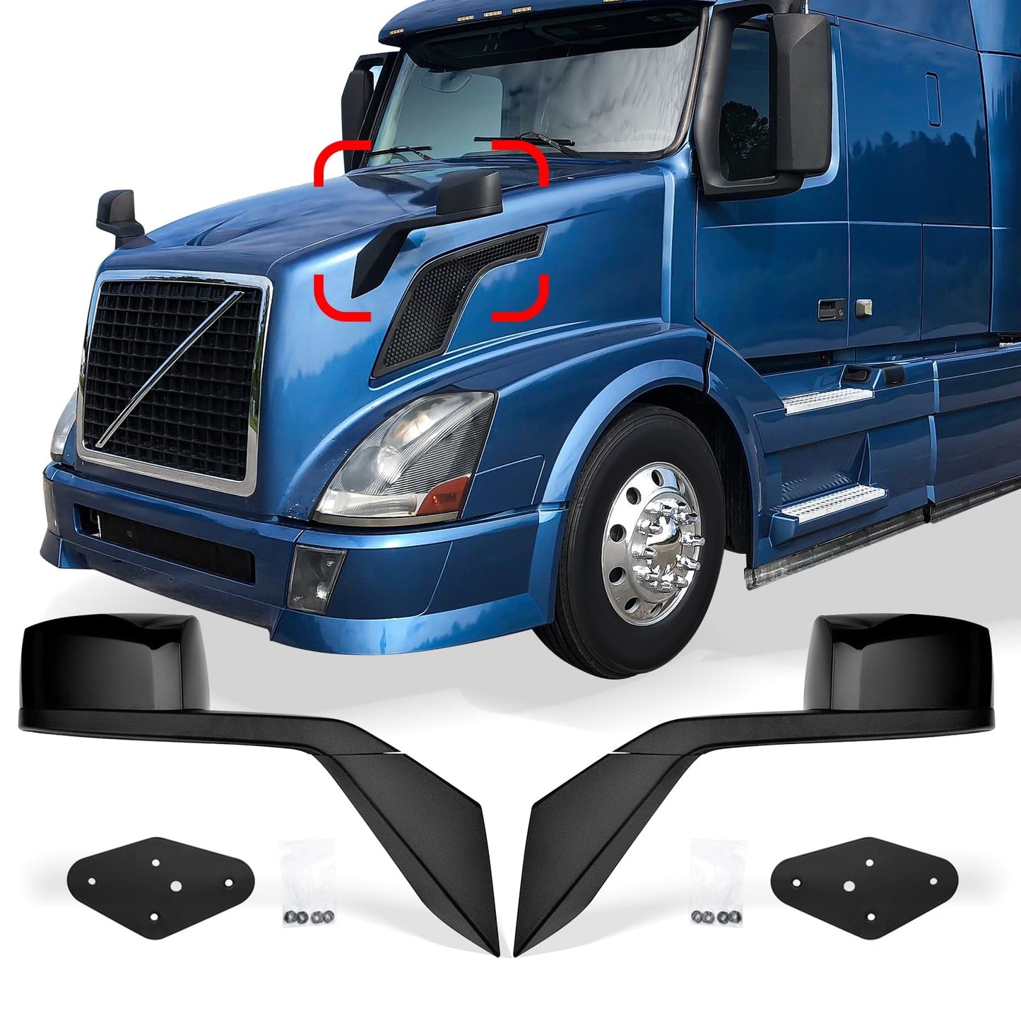 Volvo VNL Hood Mirrors w/ Arms (2004–2014) – Hood Mount - RoadWest Truck Parts - B09WTDCYFD - High Soar