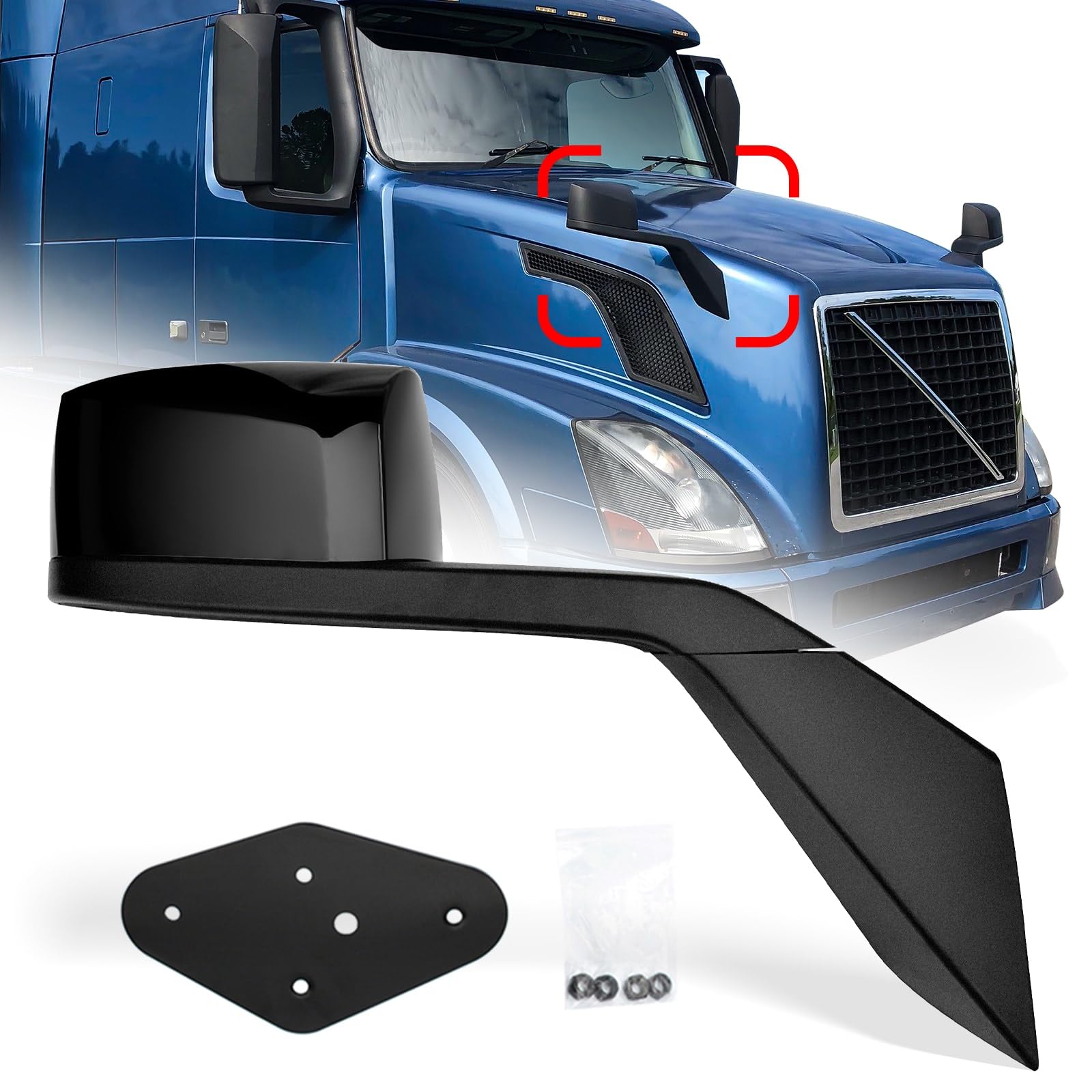 Volvo VNL Hood Mirrors w/ Arms (2004–2014) – Hood Mount - RoadWest Truck Parts - B09WTLHPQZ - High Soar