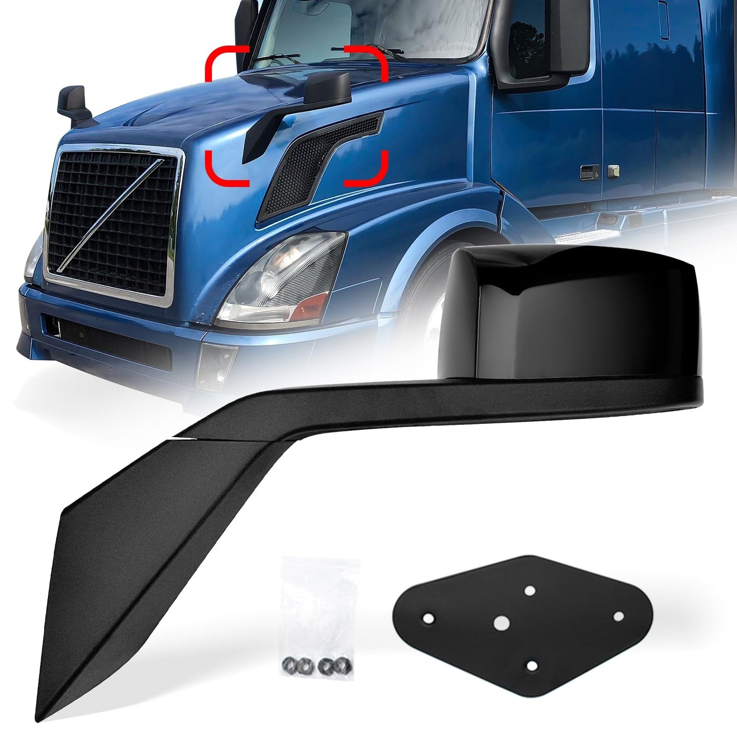 Volvo VNL Hood Mirrors w/ Arms (2004–2014) – Hood Mount - RoadWest Truck Parts - B09WV5SXBB - High Soar