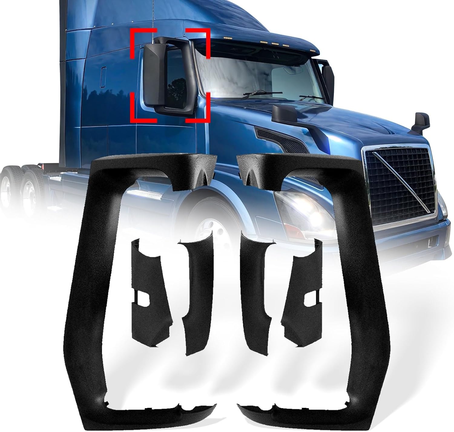 Volvo VNL Mirror Arm Covers Pair (2004–2020) – Black (Left & Right) - RoadWest Truck Parts - B09WTP8SXF - High Soar