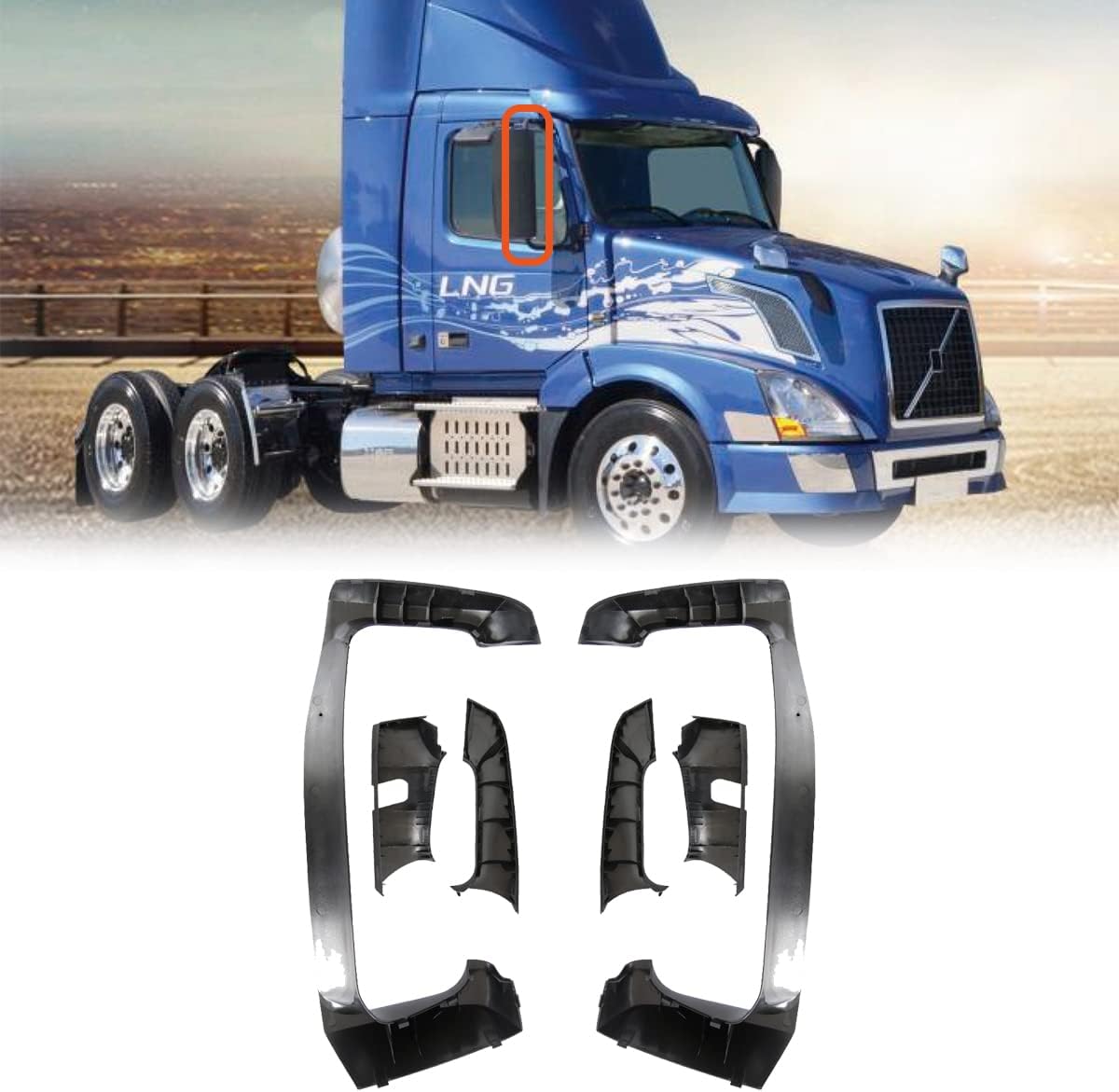 Volvo VNL Mirror Arm Covers Pair (2004–2020) – Black (Left & Right) - RoadWest Truck Parts - B09WTP8SXF - High Soar