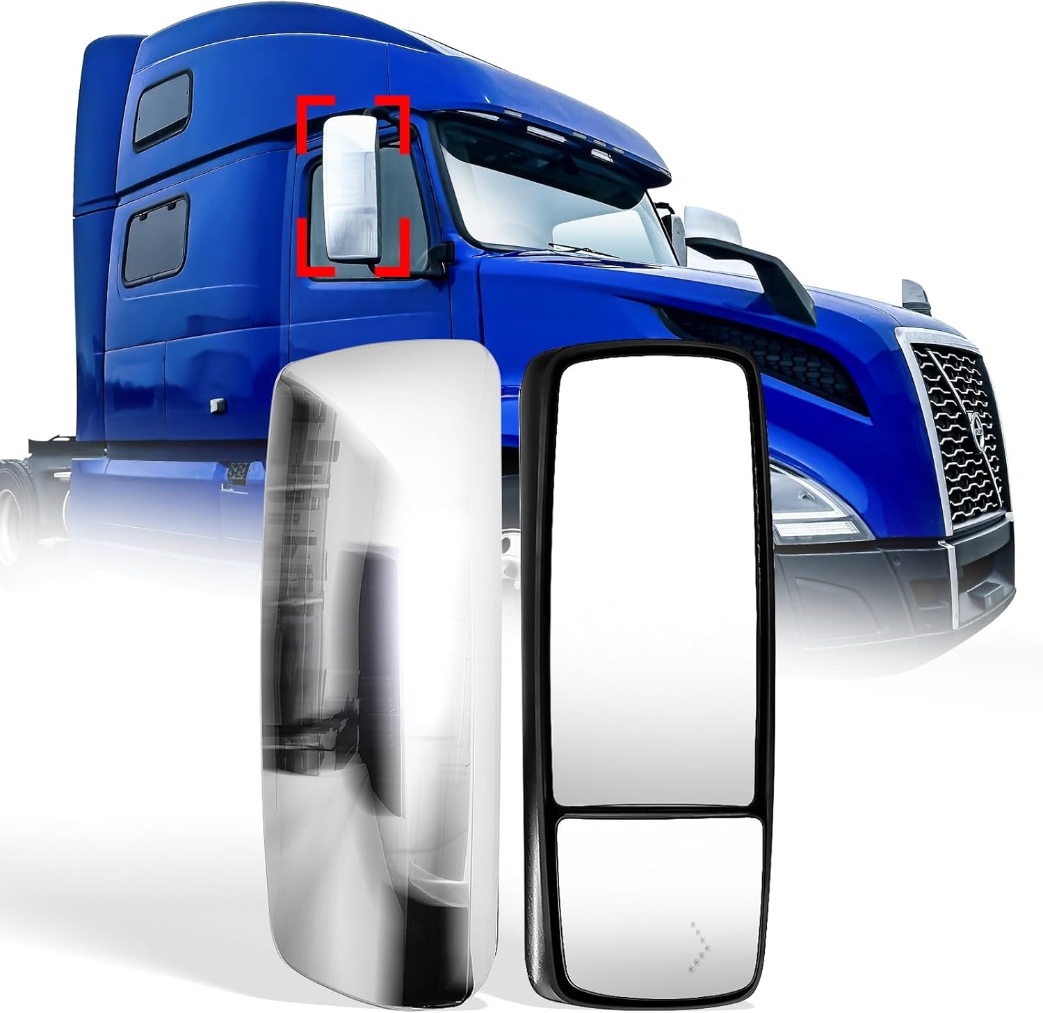 Volvo VNL/VNM/VNX Door Mirror – Chrome Heated Power w/ LED Turn Signal (RH Passenger) - RoadWest Truck Parts - MZ-7202E-R - High Soar