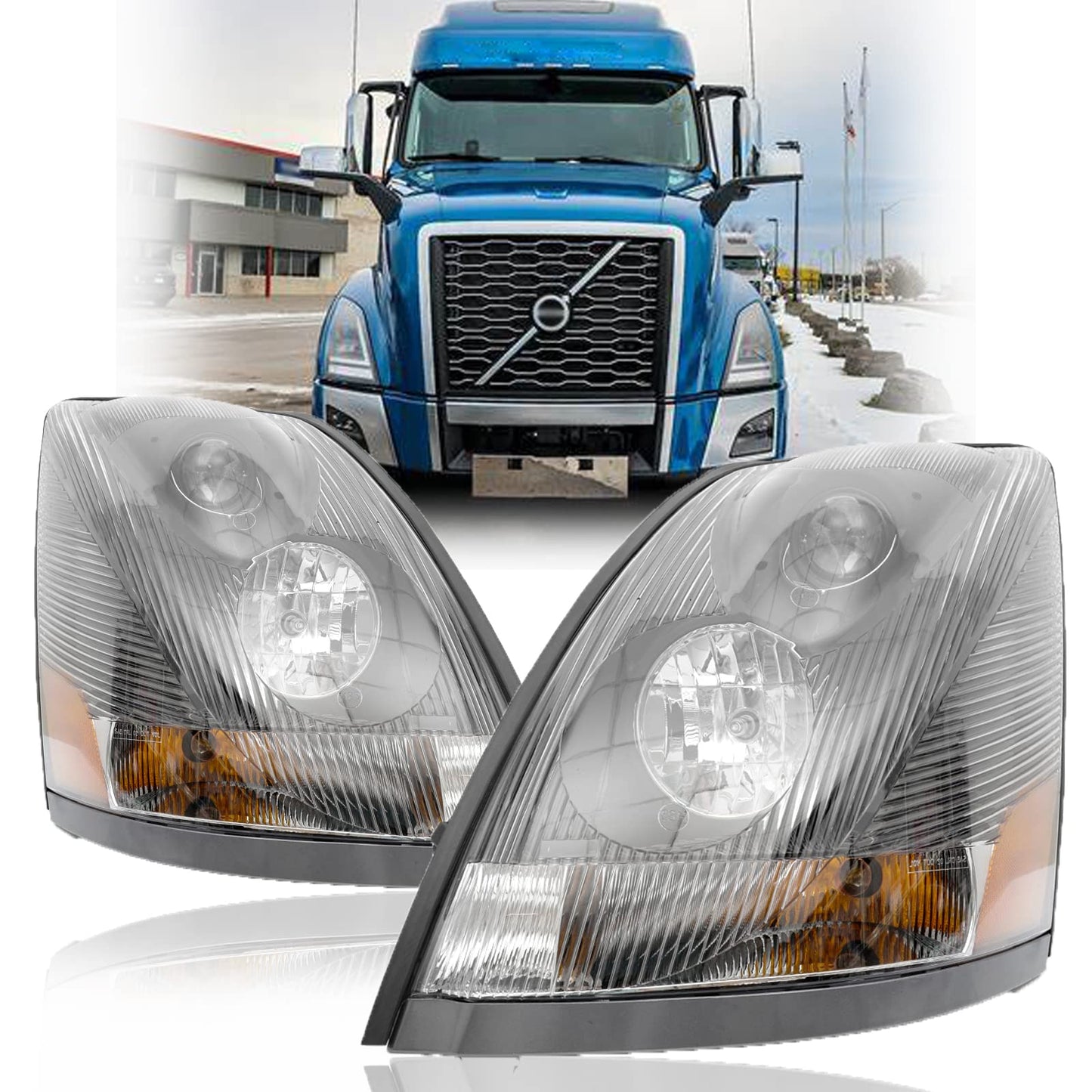 Volvo VN/VNL/VNM Headlight Assembly Pair (2004–2018) – OE Replacement - RoadWest Truck Parts - MZ-7250-L&R - High Soar