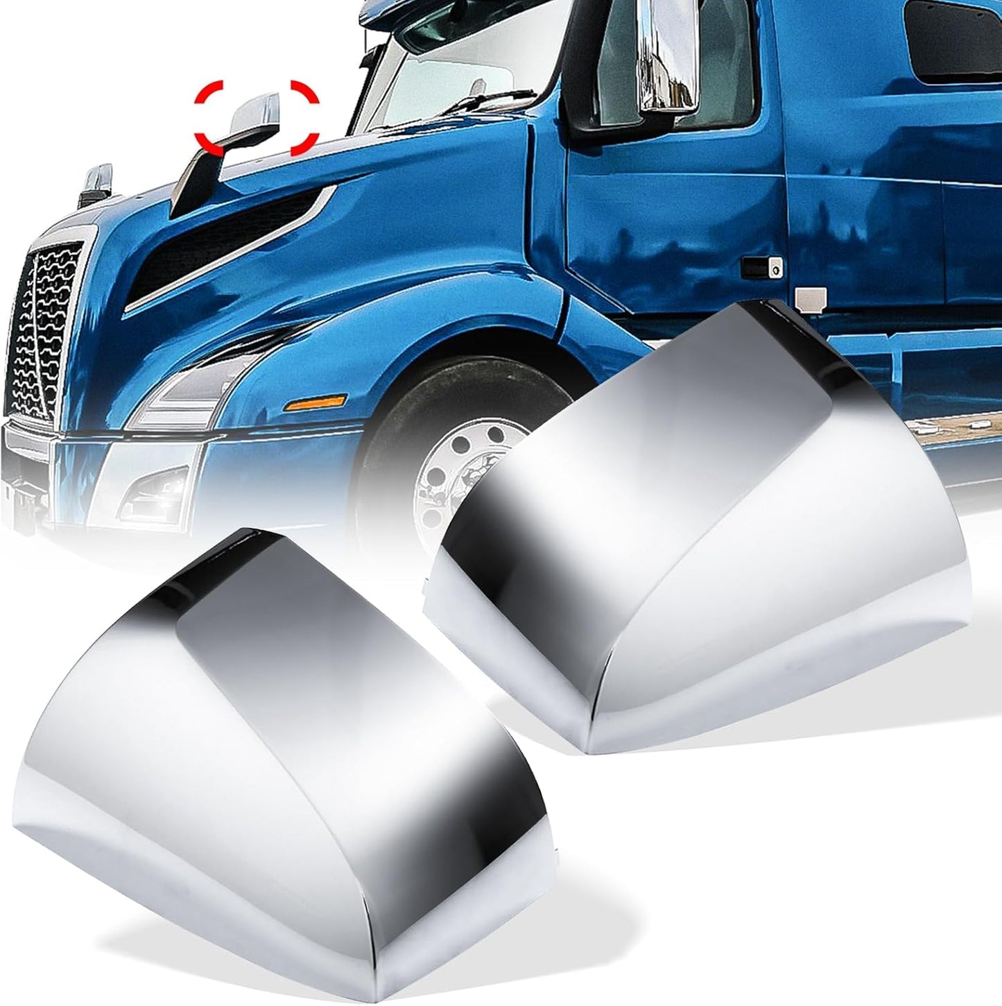 Volvo VN/VNL/VNM Hood Mirror Covers Pair (2004–2017) – Chrome / Black - RoadWest Truck Parts - B08DXD8ZZC - High Soar